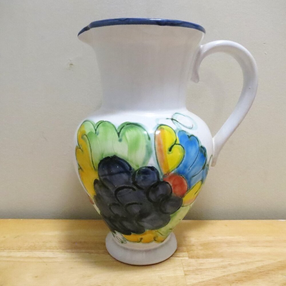 Himark Large 8.5" Jug Pitcher Fruit Flower Signed Celina Hand Painted Portugal